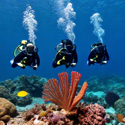 Caribbean Holidays, November Scuba Diving, Scuba divers exploring a healthy Caribbean reef near Saint Barth&eacute;lemy with tropical fish and sea fans
