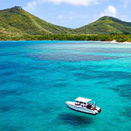 Caribbean Holidays, November Scuba Diving, Scuba diving boat heading towards a reef near St Thomas, with green hills and bright Caribbean water