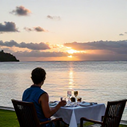 Caribbean Holidays, November Solo Holidays, Solo traveller enjoying a sunset dinner beside the Caribbean Sea on Saint Kitts, soft evening light and relaxed island atmosphere