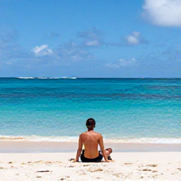 Caribbean Holidays, November Solo Holidays, Solo traveller relaxing on a bright Caribbean beach in the United States Virgin Islands, calm turquoise sea, November sunshine