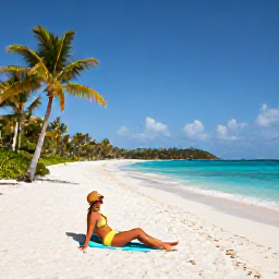 Caribbean Holidays, November Solo Holidays, Solo traveller relaxing on a quiet white-sand beach in the British Virgin Islands in November, turquoise sea and palm trees