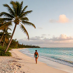 Caribbean Holidays, November Solo Holidays, Solo traveller walking along Grace Bay Beach at sunrise, turquoise Caribbean sea, palm trees and peaceful shoreline in the Turks and Caicos Islands