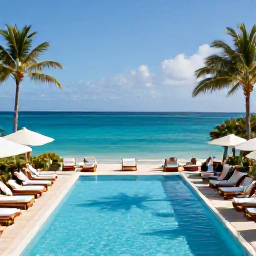 Caribbean Holidays, November Spa Breaks, Luxury spa hotel pool overlooking the turquoise Caribbean Sea on Nevis, with palm trees and guests relaxing