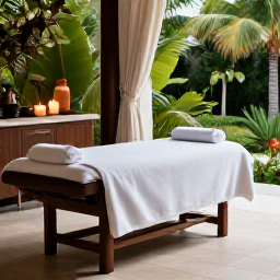 Caribbean Holidays, November Spa Breaks, Luxury spa treatment beside a tropical garden in Turks and Caicos, with natural textures, candles and a calm, welcoming atmosphere