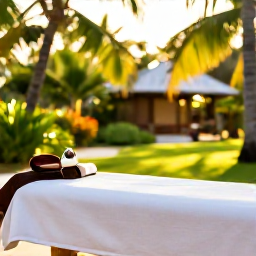 Caribbean Holidays, November Spa Breaks, Open-air Caribbean spa treatment beside a tropical garden with palms and soft morning light