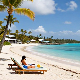 Caribbean Holidays, November Spa Breaks, Peaceful tropical beach in the United States Virgin Islands with turquoise water, palm trees and a comfortable spa resort nearby