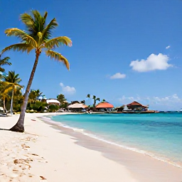 Caribbean Holidays, November Spa Breaks, Quiet sandy beach with palm trees and calm clear water on Saint Martin in November