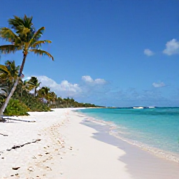 Caribbean Holidays, November Spa Breaks, Quiet Turks and Caicos island landscape in November with white sand, turquoise water, palm trees and a small boat offshore