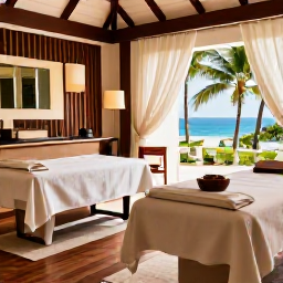 Caribbean Holidays, November Spa Breaks, Relaxing tropical spa resort in Trinidad and Tobago, with a treatment room, palm trees and warm Caribbean light