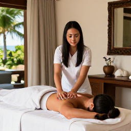 Caribbean Holidays, November Spa Breaks, Spa therapist preparing a massage treatment in an elegant Caribbean resort room, soft natural light and tropical details