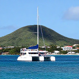 Caribbean Holidays, November Tours, A catamaran sailing past green hills and bright bays around Saint Martin and Sint Maarten, with passengers enjoying a calm November day