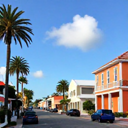 Caribbean Holidays, November Tours, Colourful historic buildings, palm trees and a quiet street in Cockburn Town on Grand Turk
