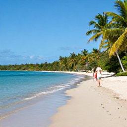 Caribbean Holidays, November Walking, A quiet sandy beach beside a walking path in the British Virgin Islands, with palm trees and calm turquoise water