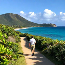 Caribbean Holidays, November Walking, A scenic coastal walking trail on Tortola in the British Virgin Islands, with turquoise sea, green hills and warm November sunshine