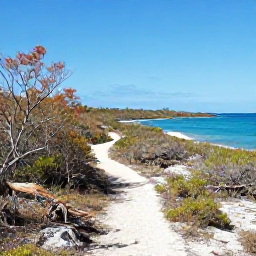 Caribbean Holidays, November Walking, A scenic walking trail through dry tropical scrub beside the clear blue water of Chalk Sound, Providenciales, Turks and Caicos