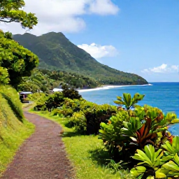 Caribbean Holidays, November Walking Holidays, A coastal walking trail on Saint Vincent with lush hills, tropical vegetation and calm Caribbean Sea views in November