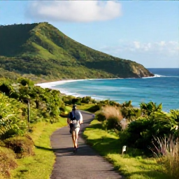 Caribbean Holidays, November Walking Holidays, A scenic coastal walking trail on Saint Kitts with green hills, blue Caribbean water and warm November sunshine