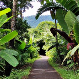 Caribbean Holidays, November Walking Holidays, A scenic walking trail through lush tropical forest in Trinidad, with broad green leaves, filtered sunlight and distant hills