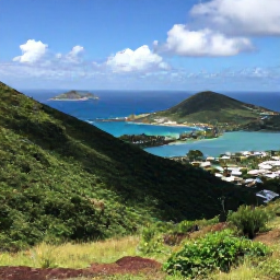 Caribbean Holidays, November Walking Holidays, Panoramic view from Pic Paradis across Saint Martin and Sint Maarten, with green hills, blue bays and neighbouring islands in the distance