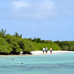 Caribbean Holidays, November Walking, Visitors walking beside mangroves and shallow turquoise water in the Turks and Caicos Islands, with wading birds and a peaceful November sky