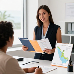 Caribbean Holidays, November Weddings, A travel adviser discussing Caribbean wedding plans with a couple, showing brochures and an island map in a bright office