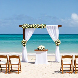 Caribbean Holidays, November Weddings, Elegant beach wedding ceremony on Tortola, British Virgin Islands, with simple white flowers, wooden chairs and turquoise sea