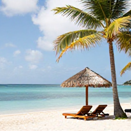Caribbean Holidays, November Wellness, Quiet tropical beach in Saint Vincent and the Grenadines in November, calm turquoise water, palm trees and a comfortable shaded lounger