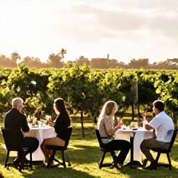 Caribbean Holidays, November Wine Holidays, A warm Caribbean vineyard setting in November, with grapevines, tasting tables and guests enjoying the relaxed sunshine