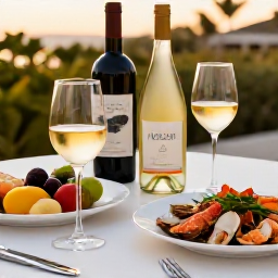 Caribbean Holidays, November Wine Tasting, A beautifully presented Caribbean wine and food pairing with white wine, seafood, tropical fruit and soft evening light