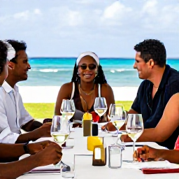 Caribbean Holidays, November Wine Tasting, A relaxed wine tasting table with elegant glasses, chilled white wine and Caribbean light overlooking Saint Barth&eacute;lemy