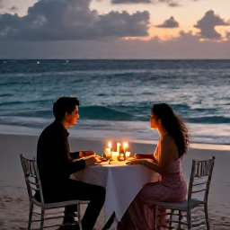 Caribbean Holidays, October Adults Only, Romantic candlelit dinner for two on a Caribbean beach at dusk, gentle waves and soft lights