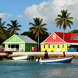 Caribbean Holidays, October Adventures, A colourful Caribbean village waterfront in Bequia with small boats, palm trees and locals enjoying an easy-going October afternoon