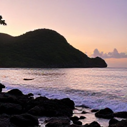 Caribbean Holidays, October Adventures, A rugged Caribbean coastline at sunrise in October, with warm sea, green hills and a small kayak near shore