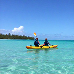 Caribbean Holidays, October Adventures, A sea kayak gliding along the clear turquoise coast of Saint Vincent and the Grenadines beneath a bright October sky