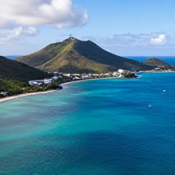 Caribbean Holidays, October Adventures, Aerial coastal view of Saint Martin and Sint Maarten with turquoise water, green hills and small boats in October sunshine