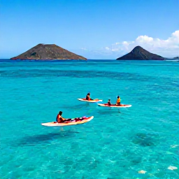 Caribbean Holidays, October Adventures, Kayakers and snorkellers exploring clear turquoise water near the coast of Saint Kitts, with colourful fish and volcanic hills in the background