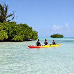 Caribbean Holidays, October Adventures, Travellers kayaking through clear shallow water beside mangroves and small tropical islands in Turks and Caicos
