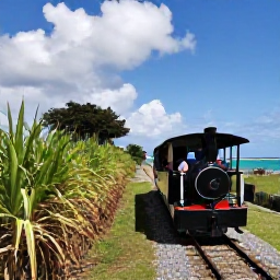 Caribbean Holidays, October Adventures, Visitors riding the scenic St Kitts Railway beside sugar cane fields and the Caribbean coast under bright tropical skies
