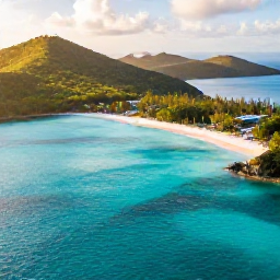 Caribbean Holidays, October All Inclusive, Aerial photograph of turquoise Caribbean water, green British Virgin Islands and a white-sand beach in warm October sunshine