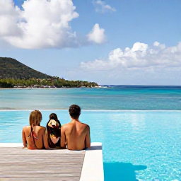 Caribbean Holidays, October All Inclusive, Couple relaxing beside a resort infinity pool overlooking a calm Caribbean bay on Tortola