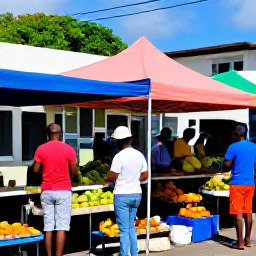 Caribbean Holidays, October Backpacking, A colourful local market in Kingstown, Saint Vincent, with fresh fruit, vegetables and friendly shoppers under bright Caribbean sunshine