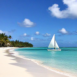 Caribbean Holidays, October Backpacking, A small sailing boat approaching the turquoise water and sandy beach of Bequia in the Grenadines, with palm trees and a bright October sky