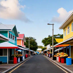 Caribbean Holidays, October Beach Holidays, A colourful waterfront street and local market in Kingstown, Saint Vincent, with Caribbean buildings, fruit stalls and friendly afternoon activity