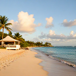Caribbean Holidays, October Beach Holidays, A relaxed beach scene on St Croix with golden sand, calm Caribbean water, palm trees and a small beachside restaurant