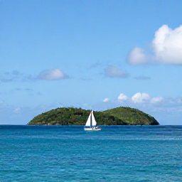 Caribbean Holidays, October Beach Holidays, A small sailing boat cruising between green Caribbean islands in the Tobago Cays, with a calm turquoise sea and bright October sky