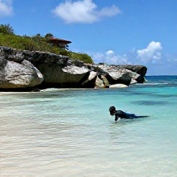 Caribbean Holidays, October Beach Holidays, Snorkeller exploring clear Caribbean water near a rocky cove in Saint Barth&eacute;lemy during a sunny October day