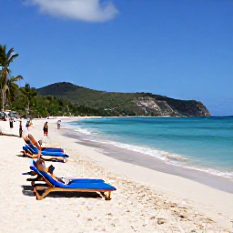 Caribbean Holidays, October Beach Holidays, Visitors relaxing on a beautiful Antigua beach in October, clear Caribbean water, soft sand, sun loungers and green hills in the distance