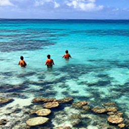 Caribbean Holidays, October Beach Holidays, Visitors swimming and snorkelling in clear shallow water beside a colourful coral reef near Grand Cayman