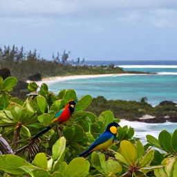 Caribbean Holidays, October Birdwatching, Colourful Caribbean birds perched in tropical foliage with a peaceful Saint Barth&eacute;lemy beach in the background