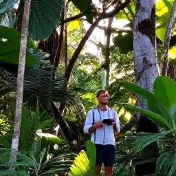 Caribbean Holidays, October Birdwatching, Early morning birdwatching walk through tropical woodland on Tortola, with binoculars and soft Caribbean sunlight